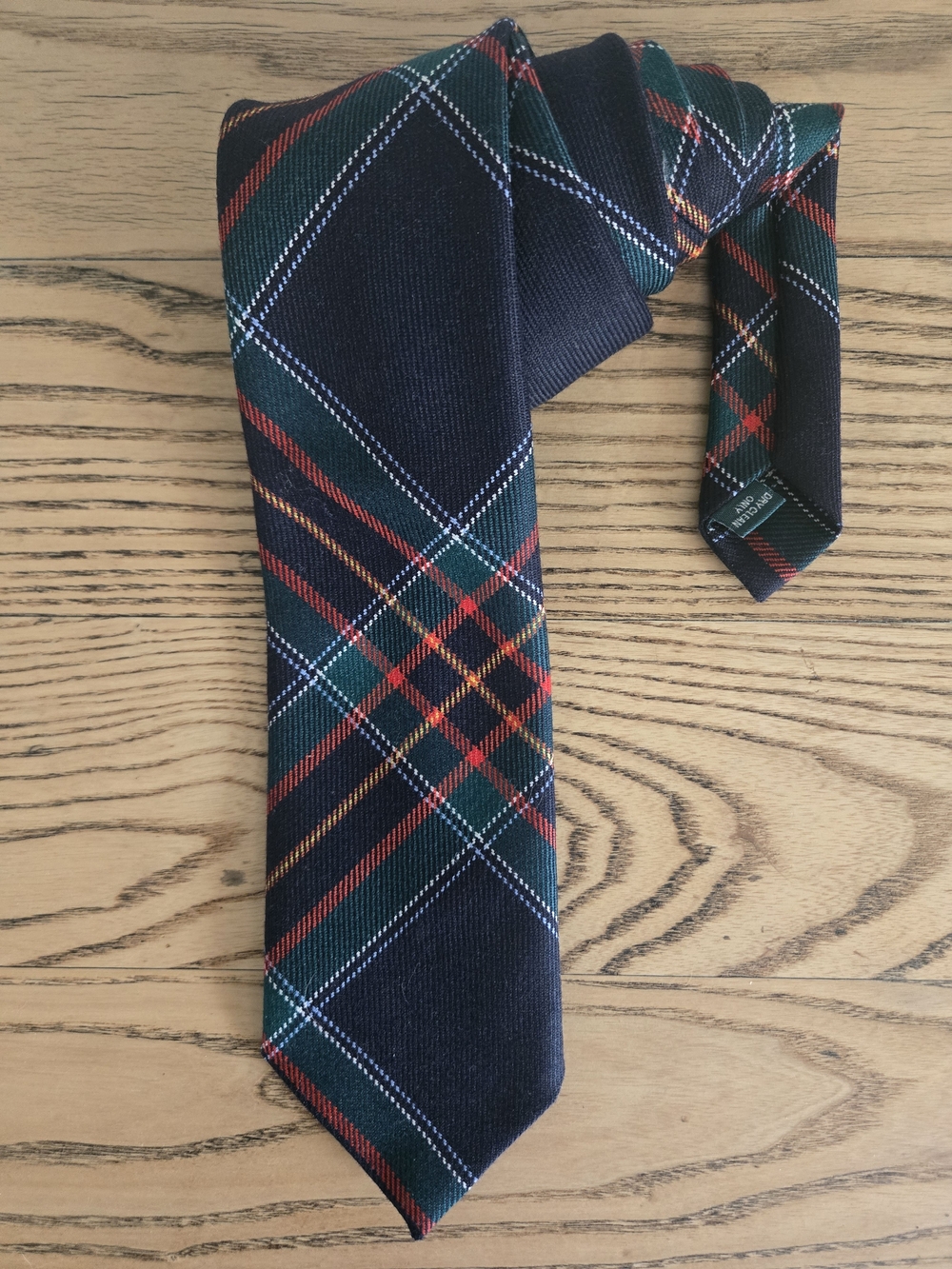 Gorgeous Lochcarron Navy Plaid Wool Tie with Green & Red Accents